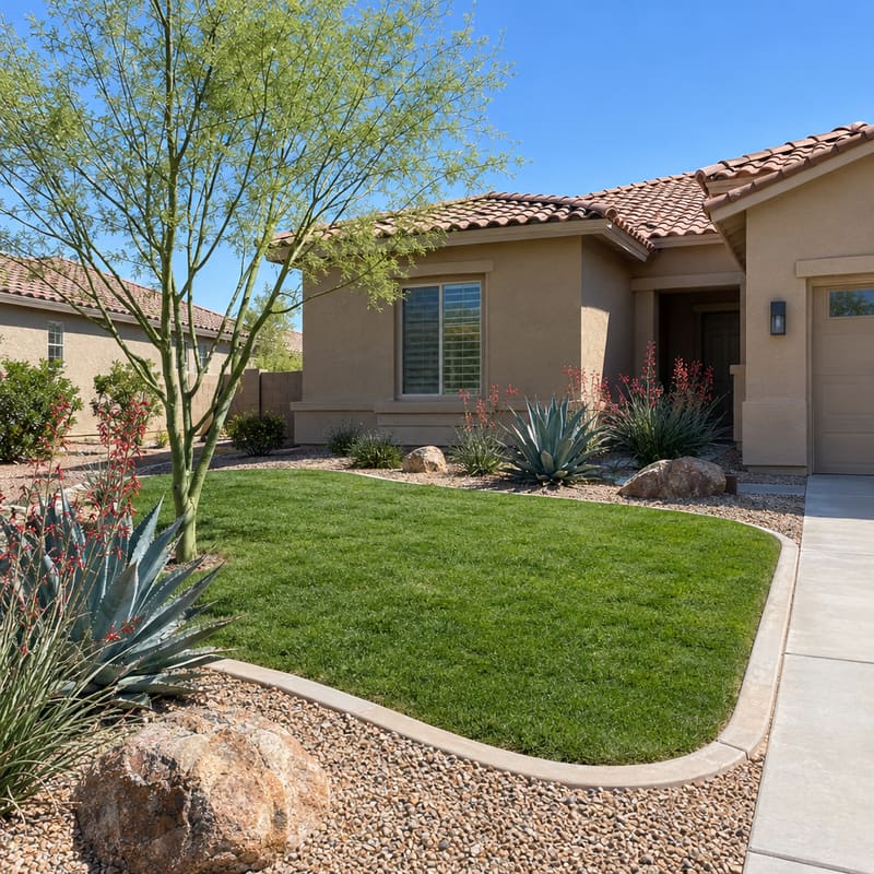 Desert landscaping and turf